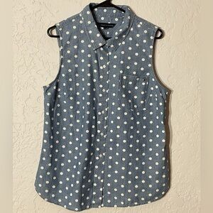 Women’s Tommy Hilfiger Polka Dot Sleeveless Chambray Button Down Shirt Sz Large